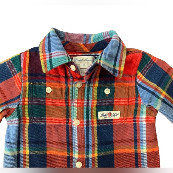 Ralph Lauren boy one piece long sleeve flannel outfit, plaid, 6 months - Picture 7 of 10